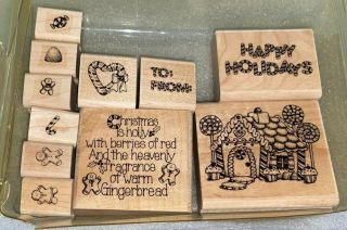 Rare Candy Cane Christmas Stampin Up Wood Mounted Rubber Stamp Set