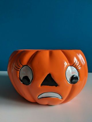 Vintage Halloween Ceramic Planter Pumpkin Jack O Lantern Face Rare Htf Holland