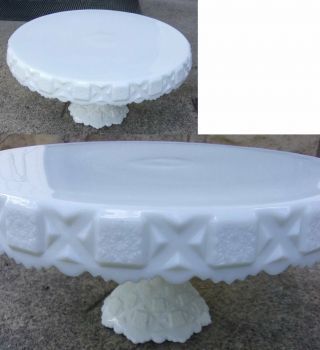 Vintage Rare Westmoreland Old Quilt White Milk Glass Cake Plate Pedestal.