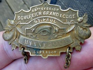 Antique 1907 Odd Fellows Sovereign Grand Lodge St Paul Mn Ribbon Badge Hanger