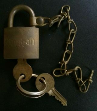 Antique U.  S.  American Padlock with Keys & Chain 3