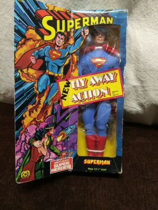 Mego Superman 12 1/2 " Fly Away Action Figure 1977 Nos Box And Window