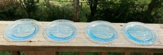 4 Anchor Hocking Mayfair/open Rose Blue 6 1/2 " Snack Plates.  Rare And Gorgeous