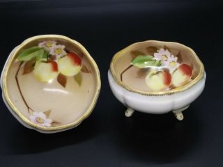Set Of 2 Vintage Antique Hand Painted Apples Footed Nippon Salt Dip Open Cellar
