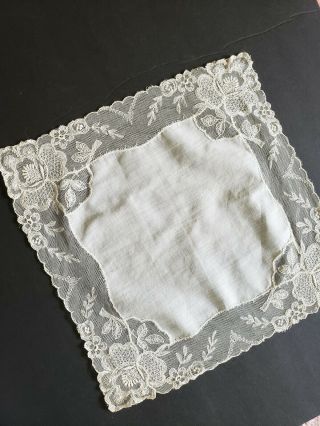 Antique (2) 1900 ' s Fine Cotton & French Lace Fine Wedding Handkerchiefs, 2
