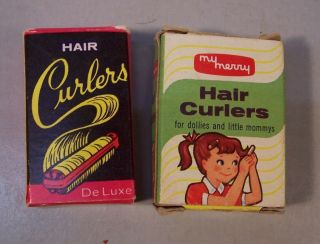 2 Vintage Boxes Of Tiny Doll Hair Curlers