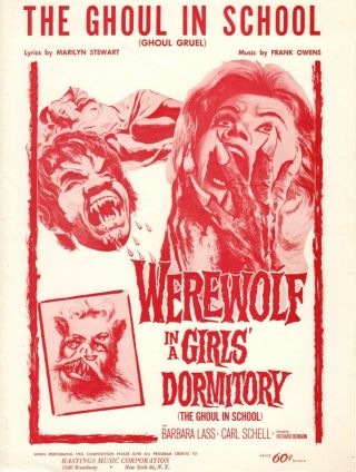 Ghoul In School 1963 Sheet Music Werewolf In Girls’ Dormitory Rare