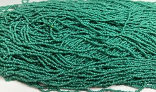 Antique Micro Seed Beads - 18/0 Greasy Opaque Aquamarine Sea Green Hank - 2.  2 g avg 2