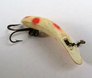 Vintage Helin Flatfish F4 Crankbait Fishing Lure,  White With Red Spots