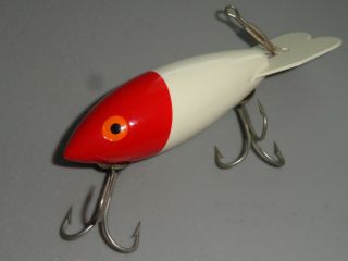 Vintage Fishing Lure Bomber Bait Co.  Plastic Bomber Red Head White With Rattle