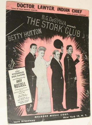 Vintage Doctor Lawyer Indian Chief Sheet Music 1945 Betty Hutton