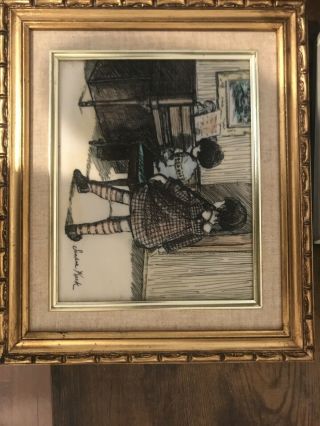 Sandra Kuck Signed Etching Rare Brother Sister With Piano.  Signed