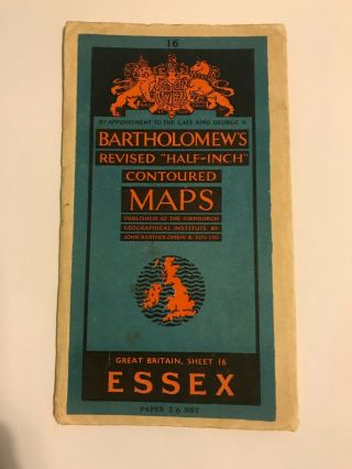 Bartholomew Half Inch Contoured Map Of Essex Sheet 16.
