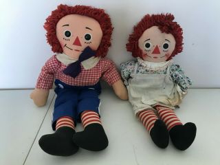 Vintage Knickerbocker Raggedy Ann Andy Plush Fabric Dolls Lg Wear
