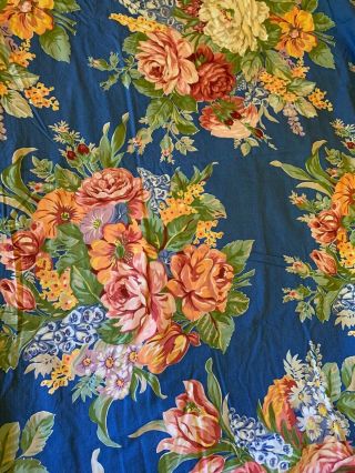 Vtg Ralph Lauren Blue Floral Cotton Twin Fitted Sheet Usa Rare