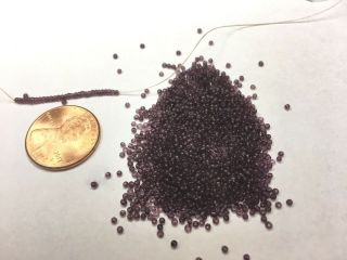 Pre - 1900 Antique Glass Micro Seed Beads 15/0 Trans Antique Dusty Purple - 28 Bpi