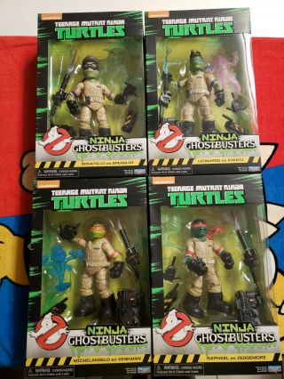 Teenage Mutant Ninja Turtles Ghostbusters 4 Figure Set Leo,  Raph,  Donnie,  Mikey