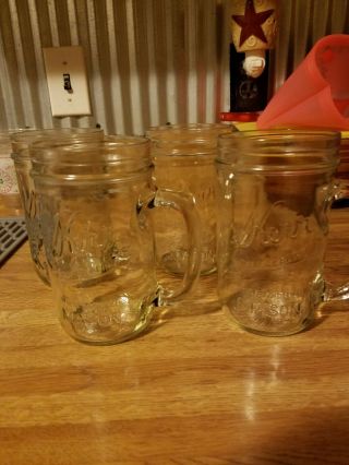 Set Of 4 Vintage Kerr Wide Mouth Mason Drinking Jars W/ Handle Glass Rare