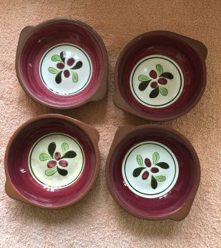 Vintage Stangl 5” Cranberry Lugged Dessert Bowls Set Of 4 Hand Painted Rare Item