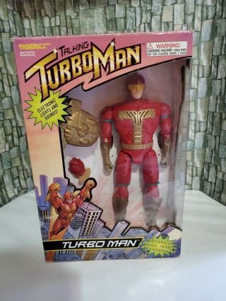 1996 Talking Turbo Man Deluxe 13.  5 " Action Figure Tiger Electronics Boxed