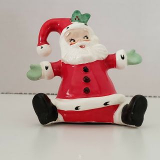 Vintage Christmas Lefton Santa Bell Rare Red Jolly Elf Holly Boots Sitting Htf
