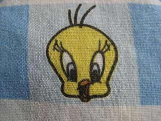 Tweety Bird Twin Size Bed Sheet Fitted & Flat Fabric Vintage 1998 Checkerboard