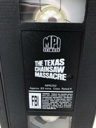 The Texas Chainsaw Massacre VHS MPI Horror Cult Rare Uncut Unedited Rare Tape 2