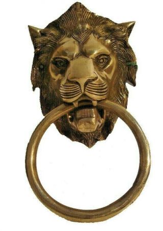 Large - Antique Style Brass Door Knocker - Lion Style - Fully Brass - Rare (932)