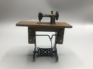 Vintage Miniature Dollhouse Furniture Sewing Machine Table Wood & Metal Home