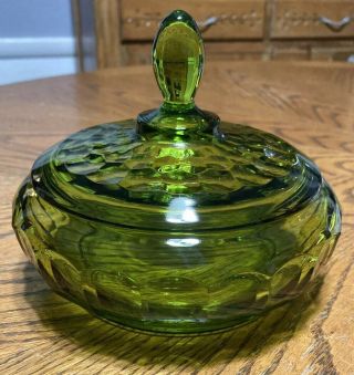 Rare Viking Glass Avocado Green Georgian Candy Dish With Lid 6924