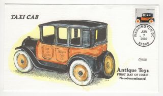 Sss: Collins Hand Painted Fdc 2002 37c Antique Toys Taxi Cab Sc 3644