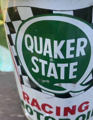 RARE 1950 ' s Vintage QUAKER STATE RACING MOTOR OIL Old 1 quart Tin Can FULL 2 2