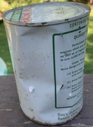 RARE 1950 ' s Vintage QUAKER STATE RACING MOTOR OIL Old 1 quart Tin Can FULL 2 3