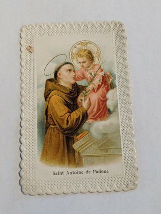 Vintage Antique Victorian Prayer Holy Card St Antoine De Padoue (a40)