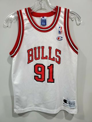 Rare Vtg 90s Champion Nba Chicago Bulls Dennis Rodman Jersey Youth M Jordan