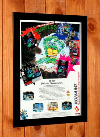 Teenage Mutant Ninja Turtles Turtles In Time Snes Konami Rare Poster / Ad Framed