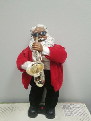 Rare Holiday Home Black African American Saxophone Playing Santa Claus Animated