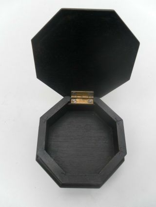 Unusual Antique Octaganal Sided Mahogany ? Wooden Trinket Jewellery Pill Box
