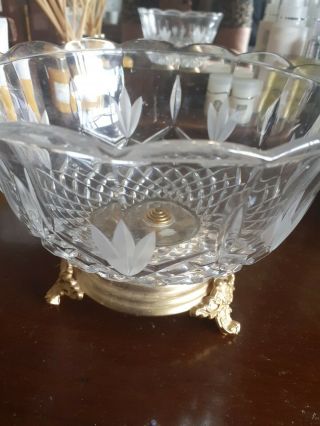 Antique Glass Bowl With Baroque Style Ornate Gold Base