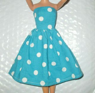 Vintage Barbie Clone Size Blue & White Polka Dot Dress