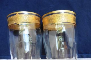 5 Tiffin Rare Gold Encrusted Band Optic Tumblers 5 - 3/8 " Euc