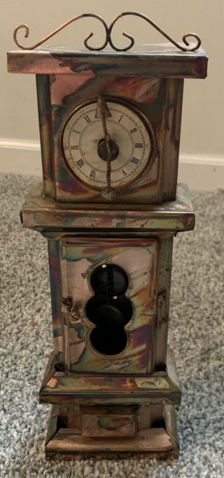 Vintage Copper Brass Tin ‘antique’ Grandfather Clock Wind - Up Music Box