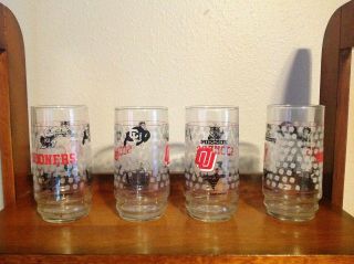 Rare 4 Pc University Of Oklahoma Sooners " Big 8 " Ncaa Drinking Glasses 1990