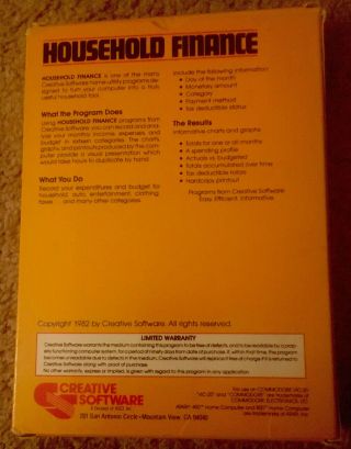 CREATIVE SOFTWARE - HOUSEHOLD FINANCE - VIC20 - CIB - - RARE AND IN 2