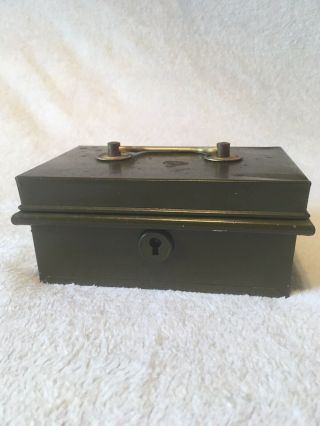 Vintage Metal Lockable Storage Box With Inner Compartment,  16cm X 10cm X 7cm
