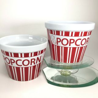 Bella Popcorn Bowl Classic Movie Style Fresh Red & White Rare Bowl Set Of 2 C22