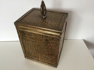 Tea Caddy Store Box Wood With Tin Lining And Outer Embossed Brass Plus Lid