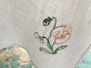 Large Vintage White Linen Tablecloth Hand Embroidered Flowers 52”sq