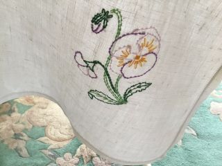 Large Vintage White Linen Tablecloth Hand Embroidered Flowers 52”sq 2