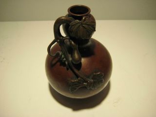 Rare Vintage Metal Chinese Bronze Vase With Applied Vine / Gourd 6 " T X 4.  5 " W